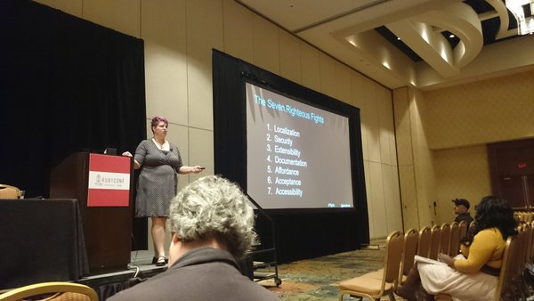 Heidi Waterhouse speaking at RubyConf 2015